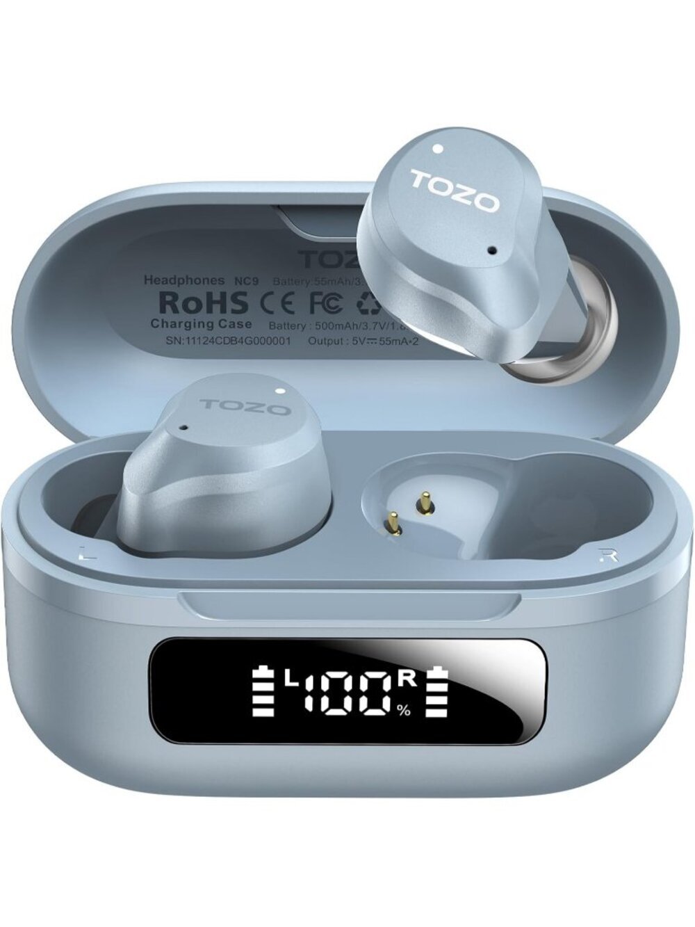 Wireless Light Blue Hybrid Active Noise Cancelling Bluetooth Earbud 60H Playtime